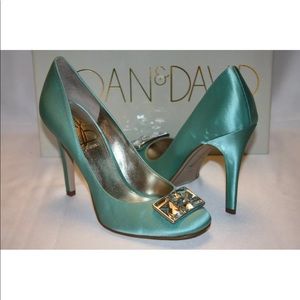 New! Joan & David blue satin formal wedding pumps